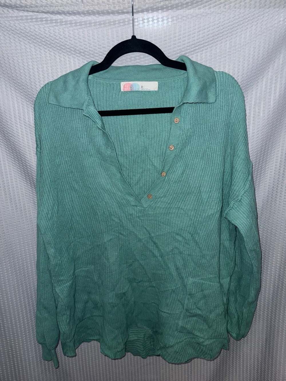 Free People Beach Ribbed Knit Polo Sweater in Green Size XS